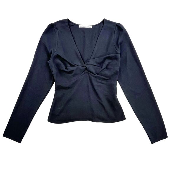 Abercrombie & Fitch Twist Front Top Women’s XS Black Long Sleeve Cropped Blouse - Picture 1 of 11
